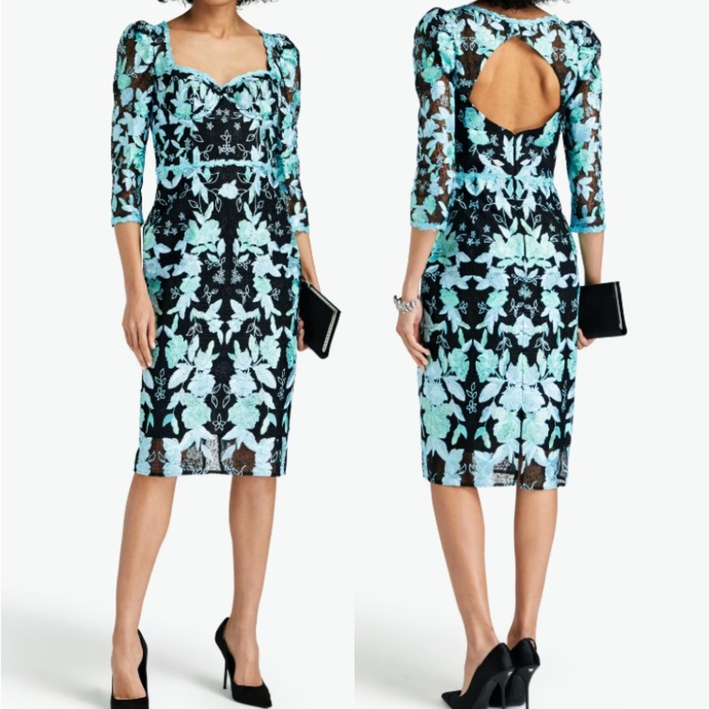 Elegant Black and Green Floral Lace Dress